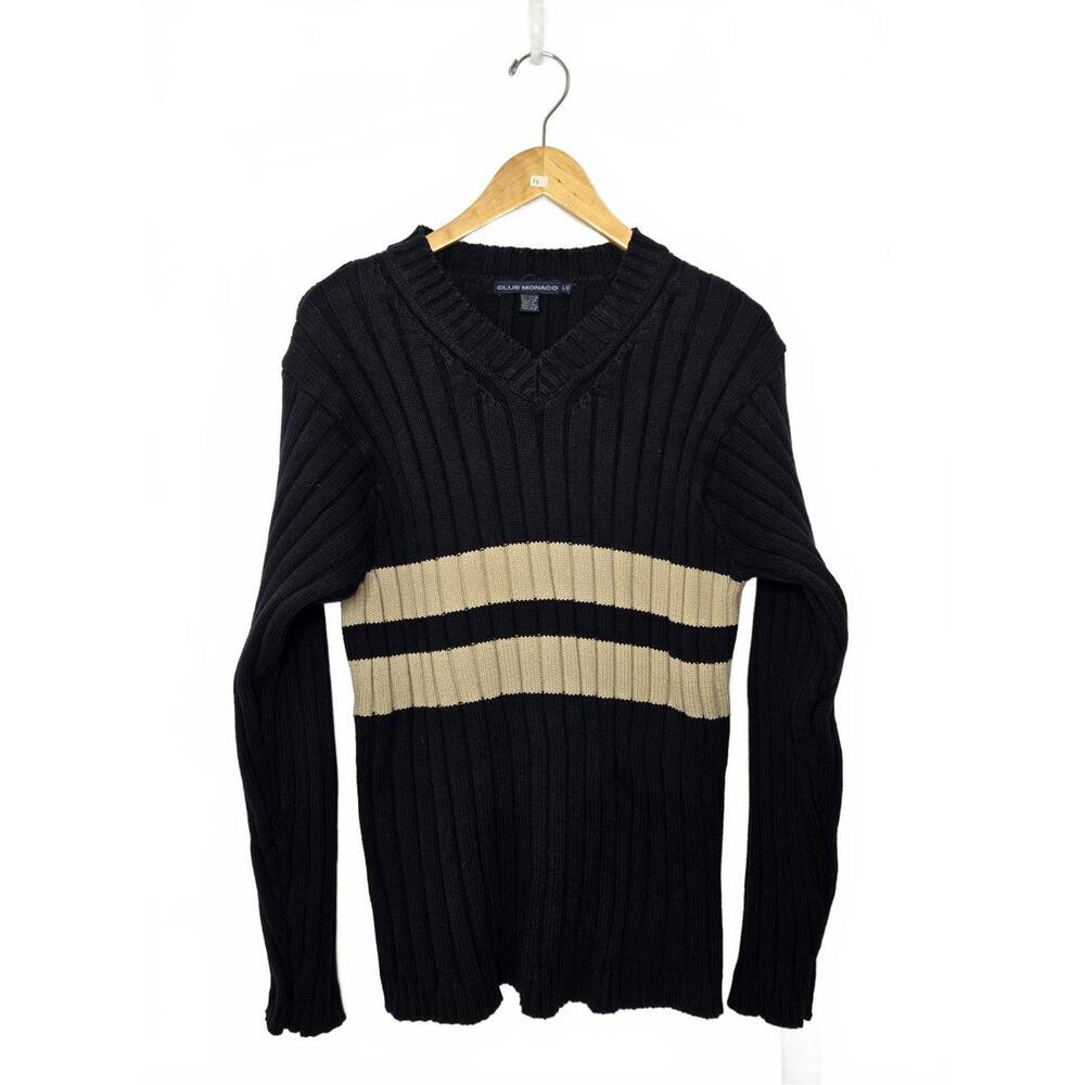 Vintage Club Monaco Sweater Mens Large Chunky Ribbed V Neck Long Sleeve Pullover